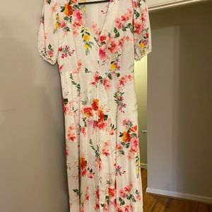 Zara linen button down puff sleeve midi dress